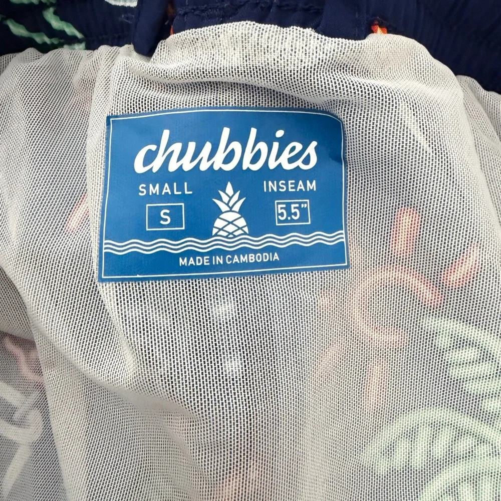 Chubbies Swim Trunks Mens Small Navy Blue Neon Flamingo Tropical 5.5